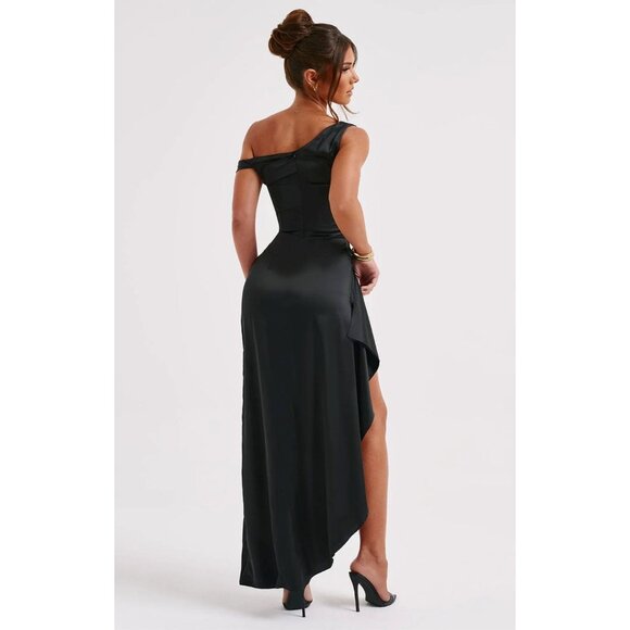 Babyboo Juliene Maxi Dress Satin Corset One Shoulder Evening Cocktail Black XS - Picture 6 of 15
